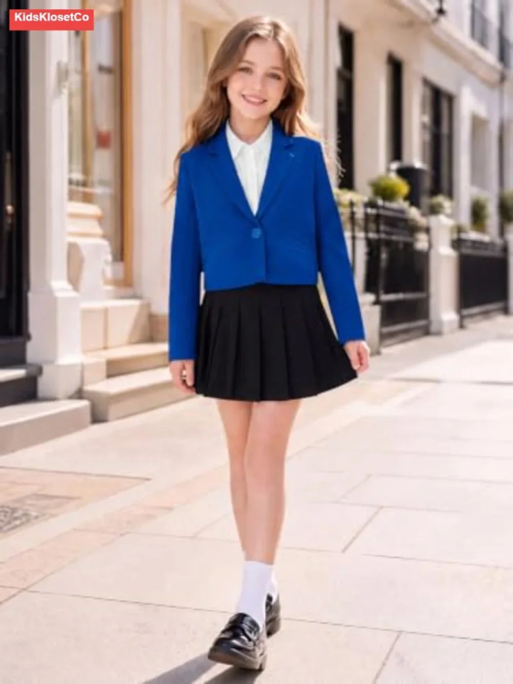 Girls Cropped Blazer Jacket Lapel Collar Formal Suit Kids School Uniform